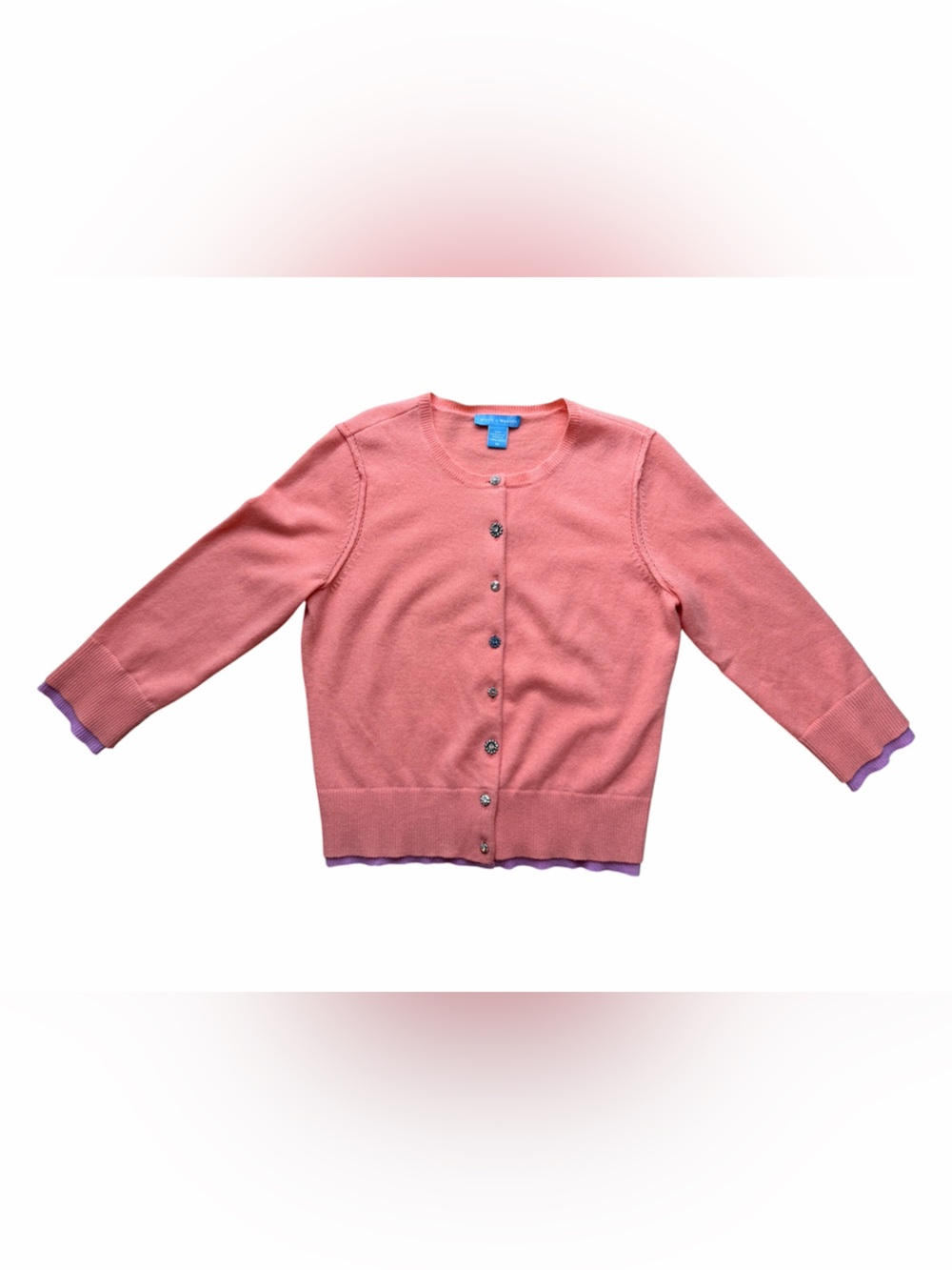 White + Warren 100% Cashmere Women’s Pink Crewneck Jeweled Button Cardigan